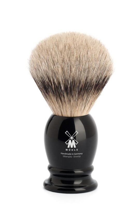 Mühle klasikinis skutimosi šepetėlis, juodas, silvertip + dovana!